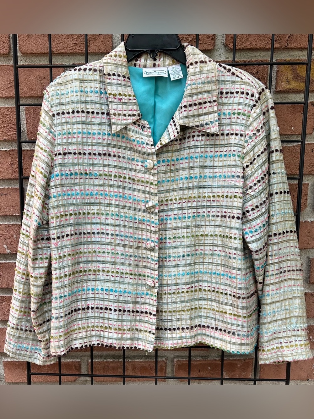 Vintage Silk Patchington Cream Multi-Stripe Textured Button Jacket